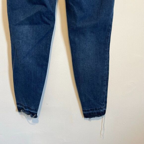 Spanx Distressed Dropped Hem Pull On Ankle Skinny Jeans in Medium Wash - Picture 7 of 10